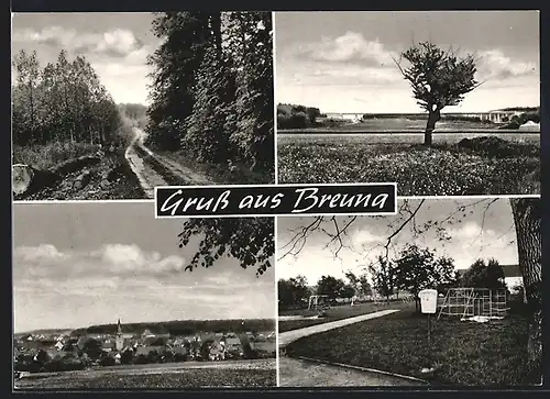 AK Breuna, Spielplatz, Ortsansicht mit Kirche