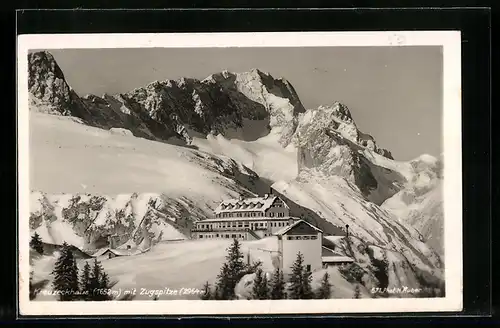 AK Kreuzeckhaus, Gesamtansicht mit Zugspitze
