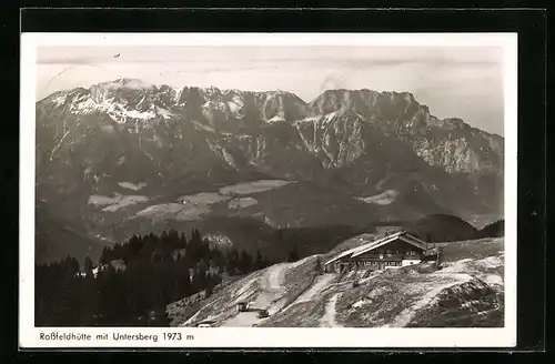 AK Rossfeldhütte, Ansicht mit dem Untersberg