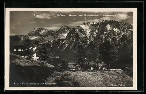 AK Kranzberghaus, Blick auf die Berge mit Karwendel, Linderspitzen etc.