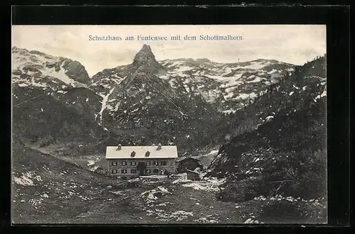 AK Schutzhaus am Funtensee, Berghütte mit dem Schottmalhorn
