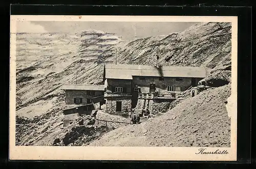 AK Knorrhütte /Zugspitze, Berghütte in felsiger Landschaft