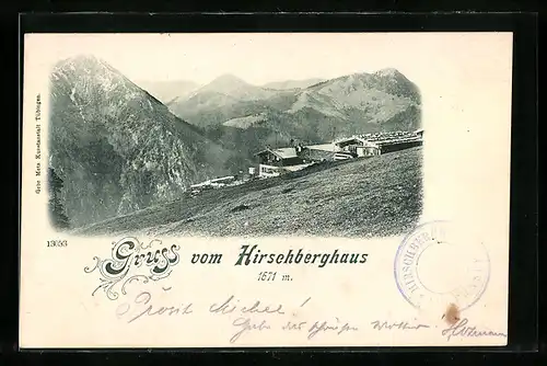 AK Hirschberghaus, Berghütte mit Blick in die Berglandschaft