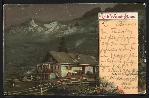 AK Roth-Wand-Haus, Berghütte mit Roth-Wand bei Nacht