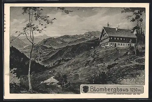 Künstler-AK Blomberghaus, Berghütte und Panorama