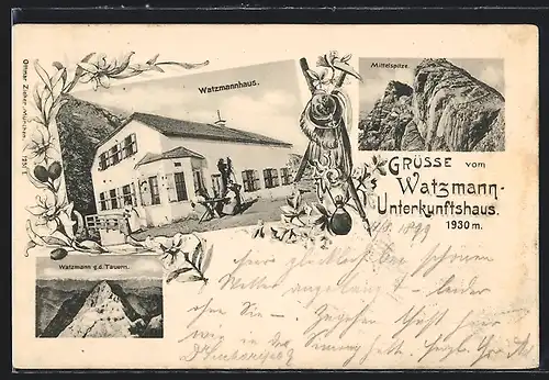 AK Watzmann-Unterkunftshaus, Mittelspitze, Watzmann g. d. Tauern