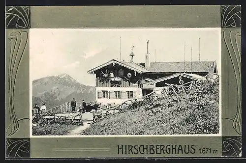 AK Hirschberghaus, Berghütte mit Panorama
