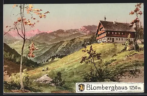Künstler-AK Blomberghaus mit Berglandschaft