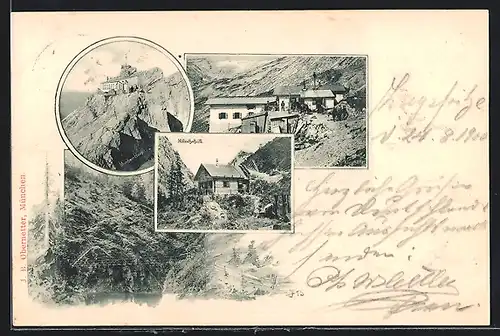AK Münchner Haus, Ansicht aus der Ferne, Höllenthalhütte und Knorrhütte