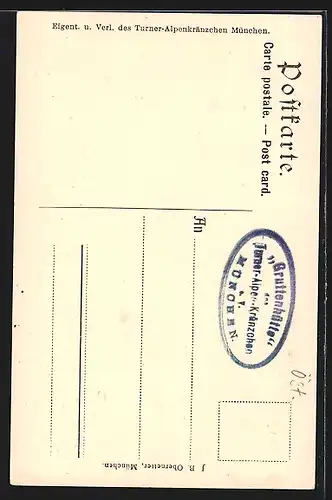 Künstler-AK Rudolf Reschreiter: Gruttenhütte des Turner Alpenkränzchen München