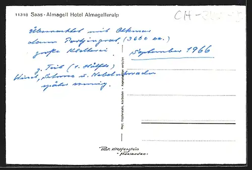 AK Saas-Almagell Hotel auf der Almagelleralp im Sonnenschein