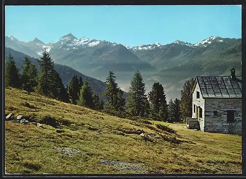 AK Cabane de l` Illhorn sur Chandolin, au fond de Cervin et la Dent Blanche