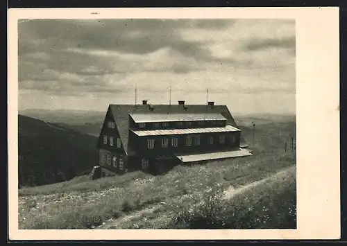 AK Dvoracka, Krkonose, Blick auf die Berghütte