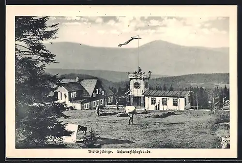 AK Schwarzschlagbaude, Gesamtansicht mit Flagge