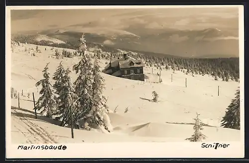 AK Ansicht der Martinsbaude im Schnee