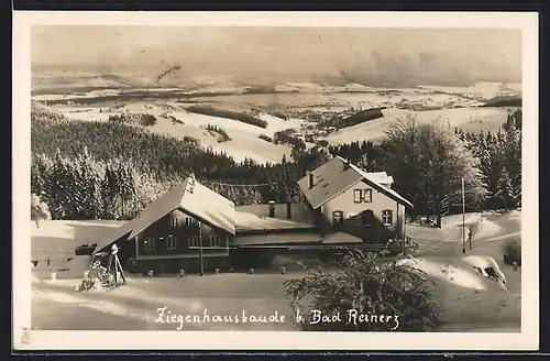 AK Ansicht der Ziegenhausbaude bei Bad Reinerz im Schnee
