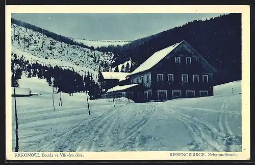 AK Zehgrundbaude, Ansicht im Winter