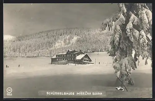 AK Ansicht der Schüsselbaude im Schnee