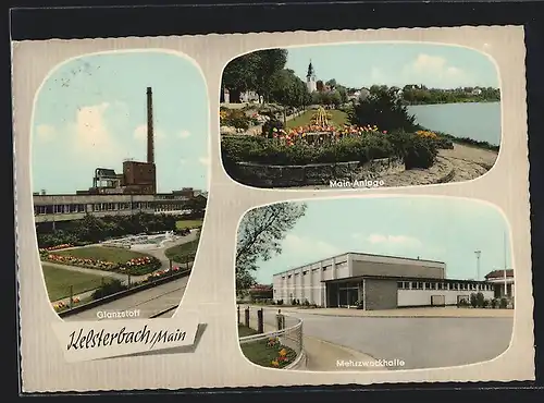 AK Kelsterbach /Main, Main-Anlage, Glanzstoff, Mehrzweckhalle