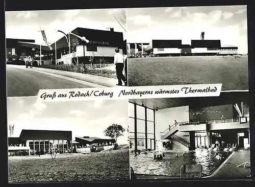 AK Rodach /Coburg, Das Thermalbad, Aussen- und Innenansichten