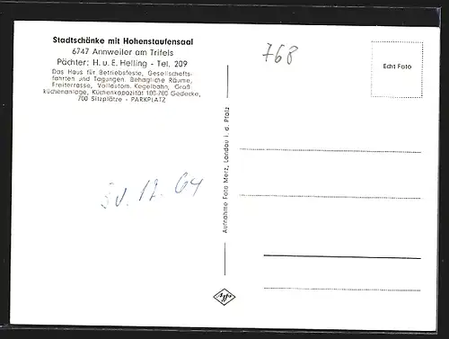 AK Annweiler am Trifels, Stadtschänke mit Hohenstaufensaal