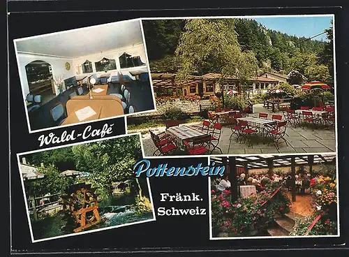 AK Pottenstein /Fränk. Schweiz, Wald-Café mit Wassermühle und Terrasse