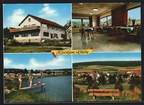 AK Kothen /Rhön, Gasthaus-Pension Rhönperle, Innenansicht, Badesee mit Besuchern