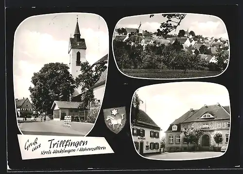 AK Trillfingen /Hechingen, Strassenpartie mit Kirche, Ortsansicht, Rathausplatz