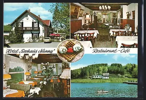 AK Marienheide a. d. Lingese-Talsperre, Hotel-Restaurant-Café Seehaus Nanny, Interieur, Seepartie mit Ruderboot