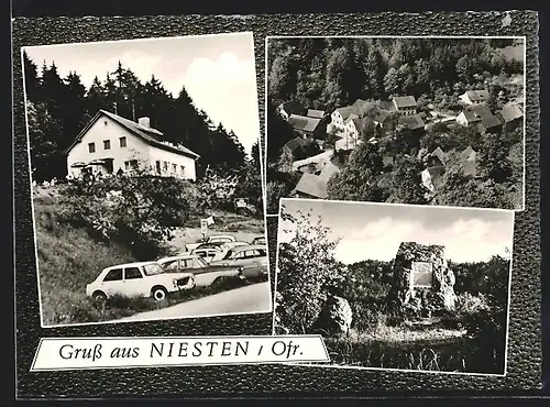 AK Niesten /Ofr., Ortsansicht aus der Vogelschau, Denkmal