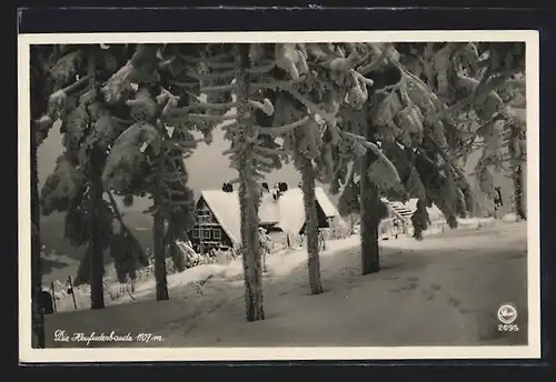 AK Heufuderbaude im Isergebirge im Schnee