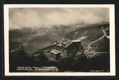 AK Elbfallbaude, Lanská Bouda, Panorama aus der Vogelschau