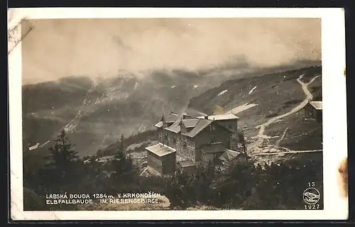 AK Elbfallbaude, Lanská Bouda, Panorama aus der Vogelschau