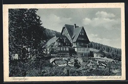 AK Zackelfallbaude im Riesengebirge an einem sonnigen Tag