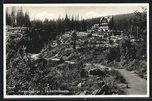 AK Zackelfallbaude im Riesengebirge im Sonnenschein