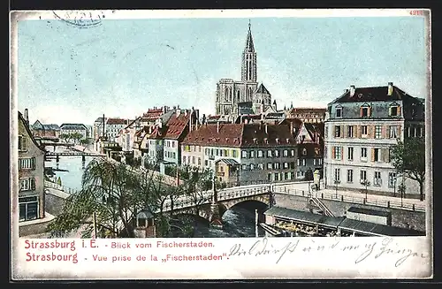 AK Strassburg, Blick vom Fischerstaden auf die Stadt
