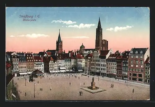 AK Strassburg i. E., Kleberplatz mit Statue