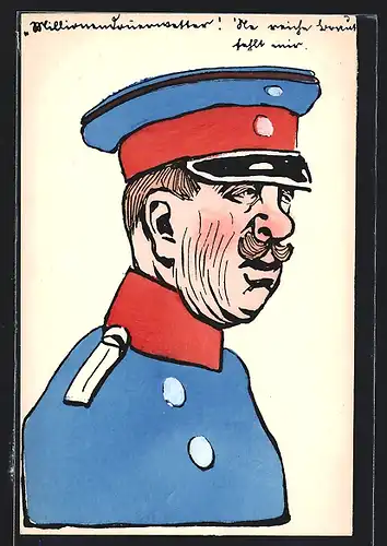 AK Soldat in Uniform mit Schirmmütze und Schnauzbart