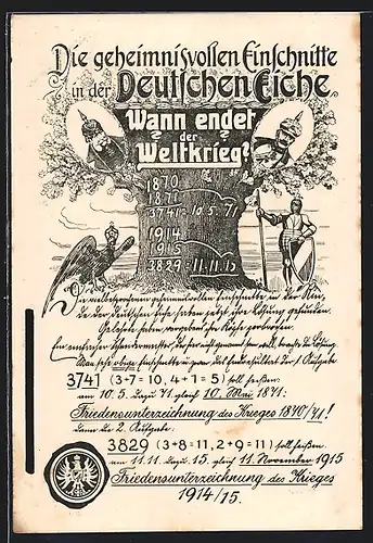 AK Die geheimnisvollen Einschnitte in der Deutschen Eiche, Kaiser Wilhelm I. und Kaiser Wilhelm II.