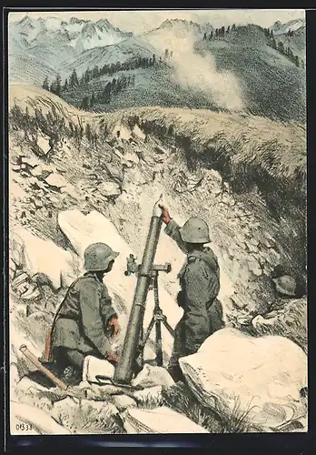 AK schweizer Soldaten mit Kanone in den Bergen, Hilfsfonds & des Skifonds der 9. Division