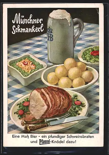 AK Reklame für Pfanni-Knödel, Ködel, Bier und Schweinsbraten