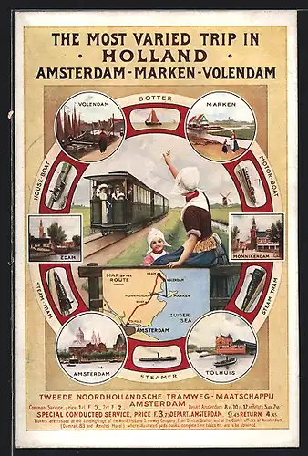 AK Amsterdam, Noordhollandsche Tramwegmaatschappij, Strassenbahn-Linie Amsterdam-Volendam-Marken