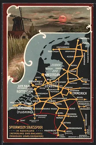 AK Tourismus in den Niederlanden, Landkarte Amsterdam, Emmerich, Utrecht
