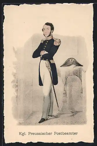 Künstler-AK Kgl. Preussischer Postbeamter in Uniform mit Degen