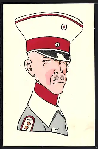 Künstler-AK Soldat in Uniform mit grosser Schirmmütze