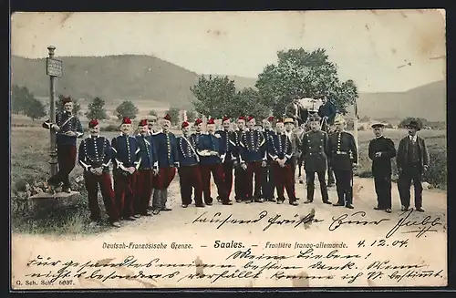 AK Saales, Deutsch-Französische Grenze mit Soldaten