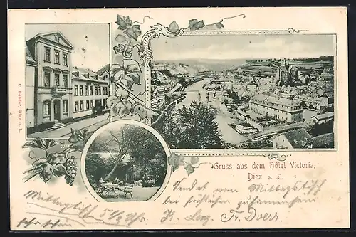 AK Diez a. L., Blick auf Hotel Victoria, Ortsansicht