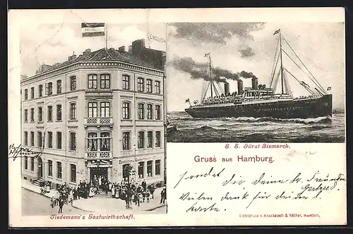 AK Hamburg-Eimsbüttel, Tiedemann`s Gasthaus, Dampfer S.S. Fürst Bismarck