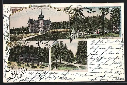 Lithographie Berka a. Ilm, Gasthaus Waldschlösschen, Kaiser Wilhelmsburg