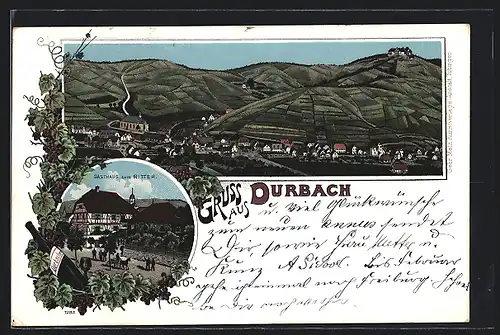 Lithographie Durbach, Gasthaus zum Ritter, Ortsansicht